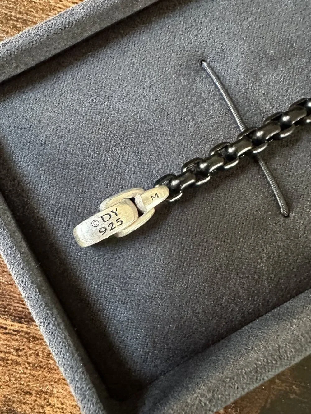 David Yurman Box Chain Bracelet in Darkened Sterling Silver and Stainless Steel